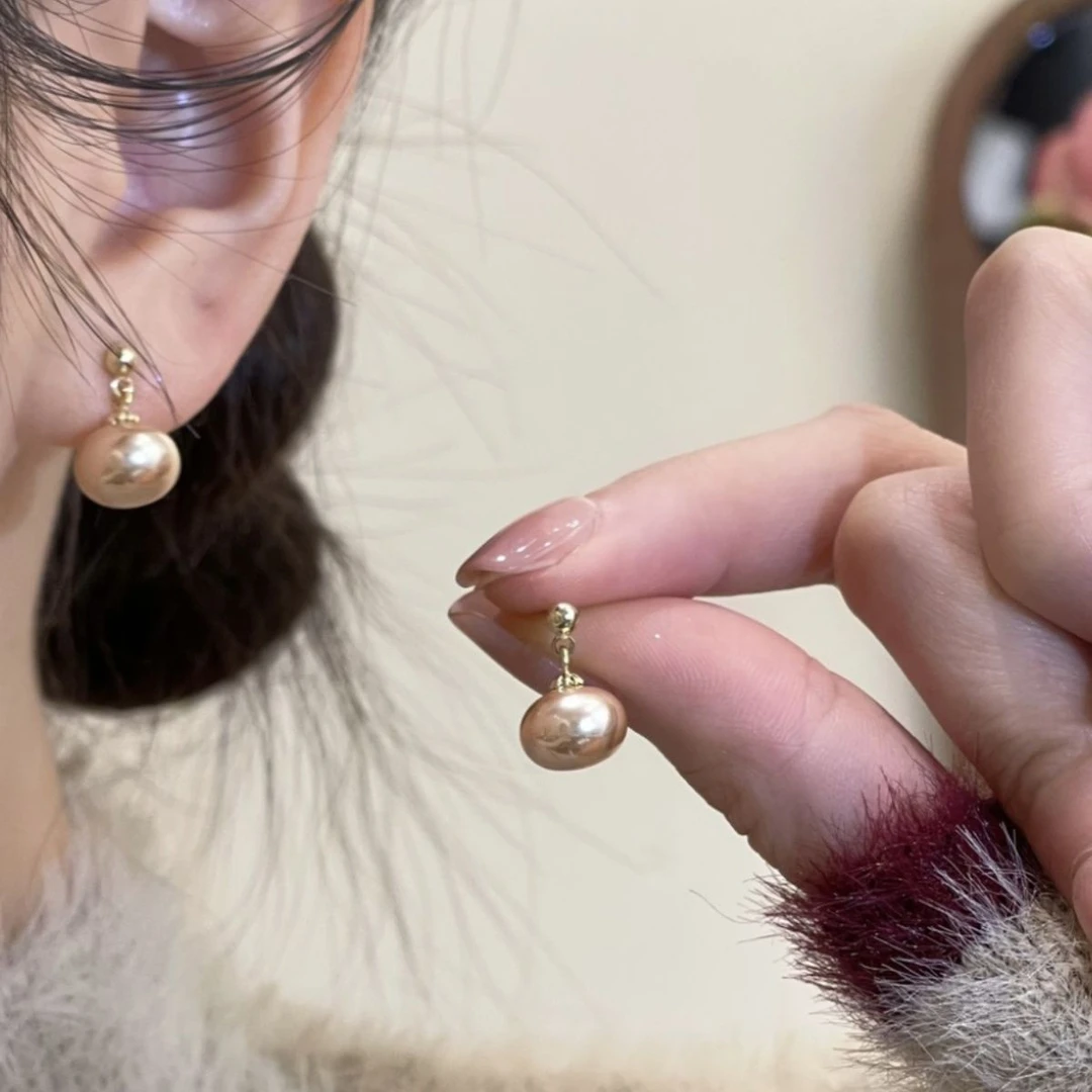 925银针复古香槟色简约珠珠耳钉小众轻奢高级感百搭耳环气质耳饰