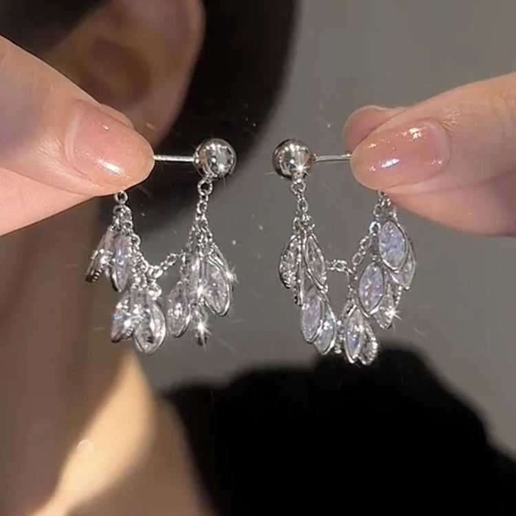 925银针流苏麦穗耳环高级感灵动设计前式后戴耳饰精致闪亮耳钉女