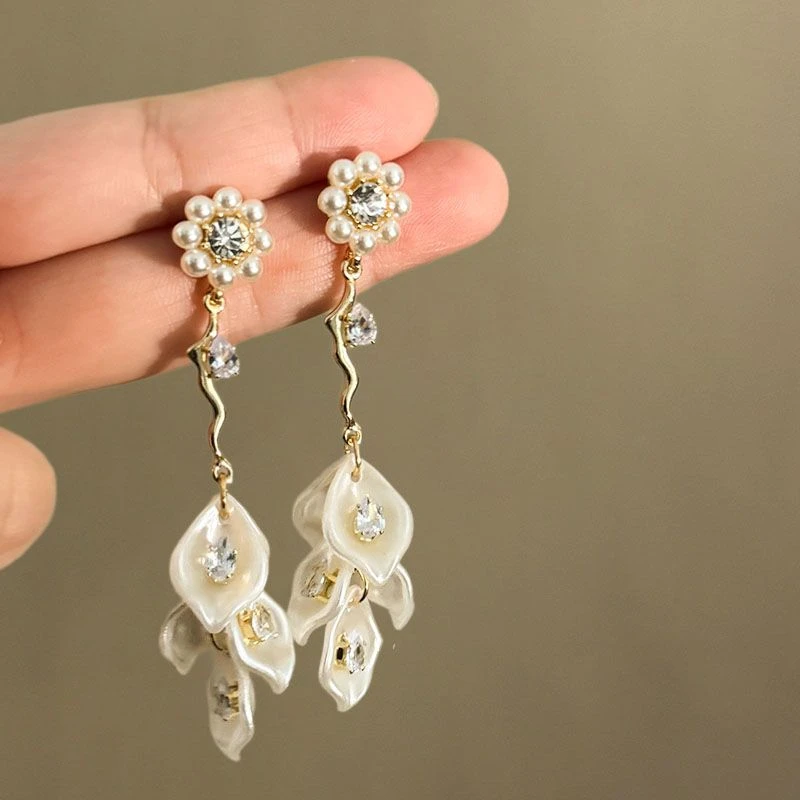 925银针珠珠贝壳耳环女长款流苏耳坠2025新款小众设计高级感耳饰