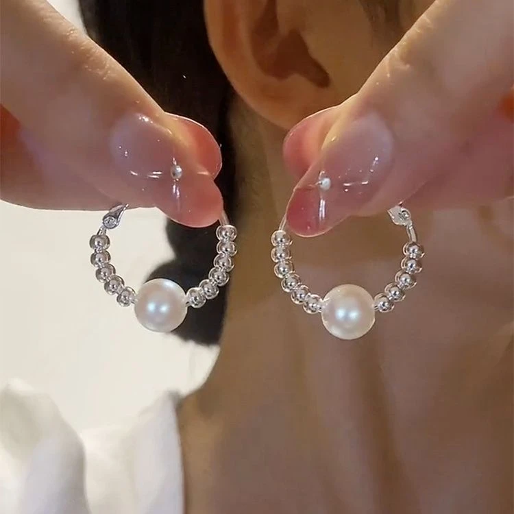 铜合金耳饰 轻奢珠珠圈圈耳环小众设计高级感气质耳圈耳钉耳饰