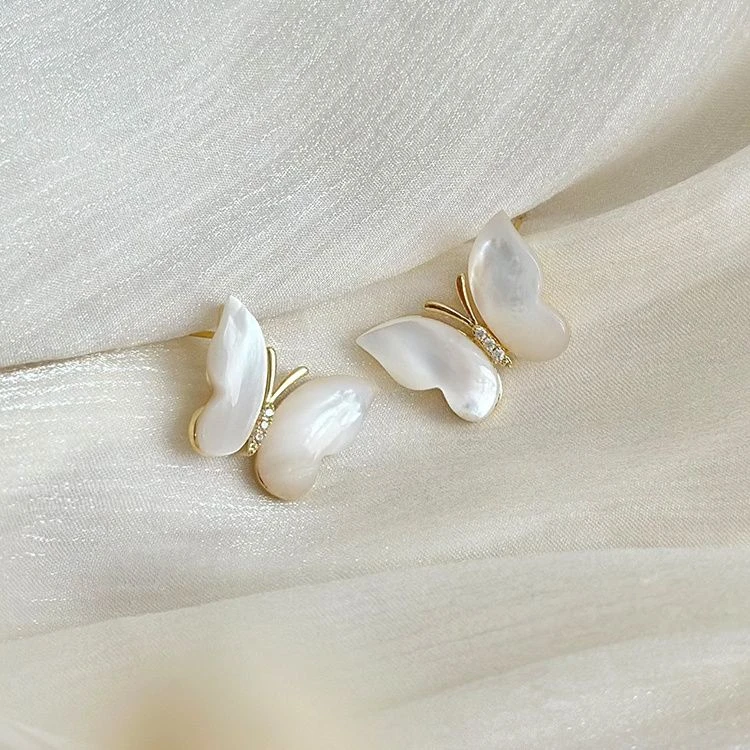 925银针甜美蝴蝶耳钉女小众独特设计耳环高级感轻奢2025新款耳饰