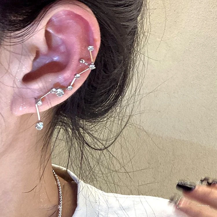 北斗七星!锆石耳钉一体式耳骨夹小众设计感高级耳环2025新款耳饰