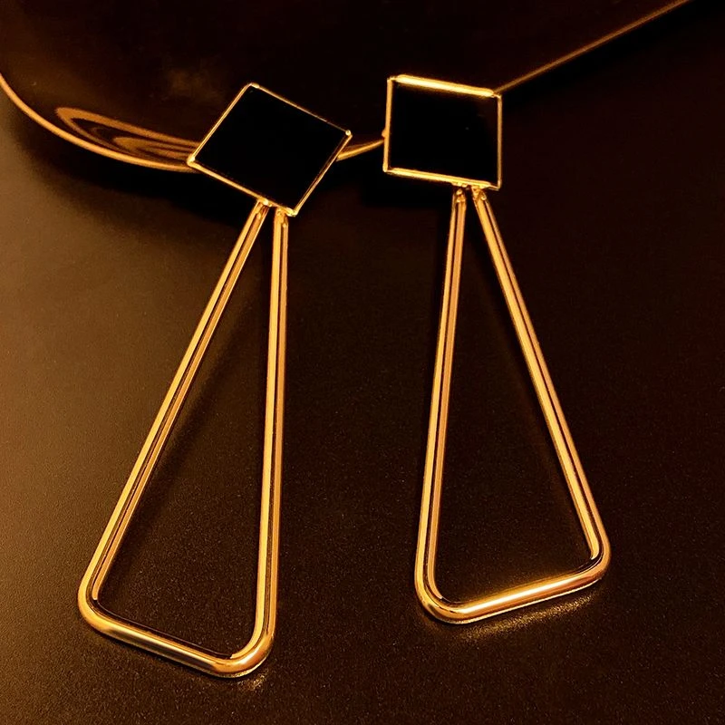 925银针夸张耳饰复古港风金属耳环女个性长款几何大气显脸瘦耳坠