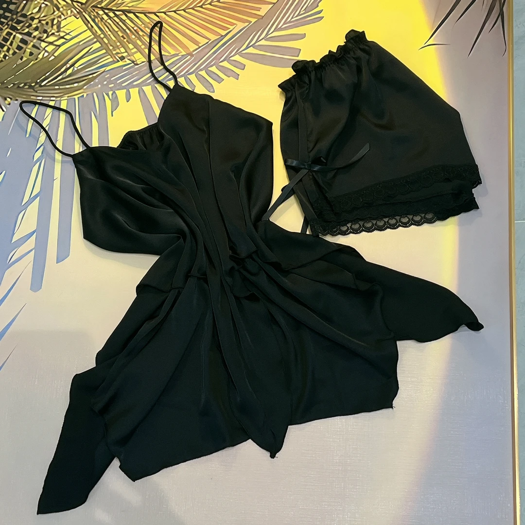 2024新款睡衣套头女睡衣上衣短裤气质时尚黑色收腰设计师