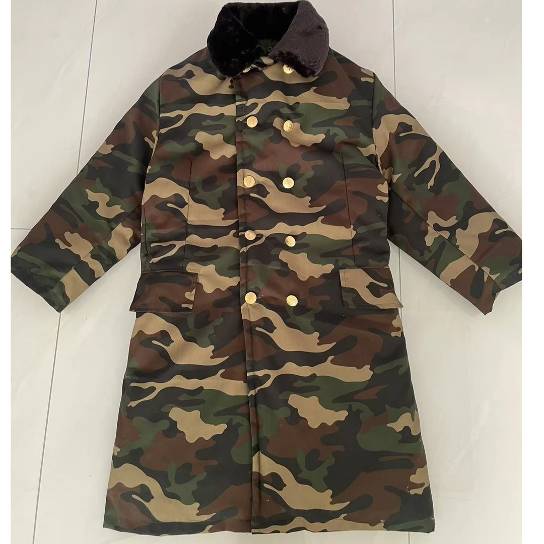 长款迷彩军大衣加厚后尾开叉帆布防水面料