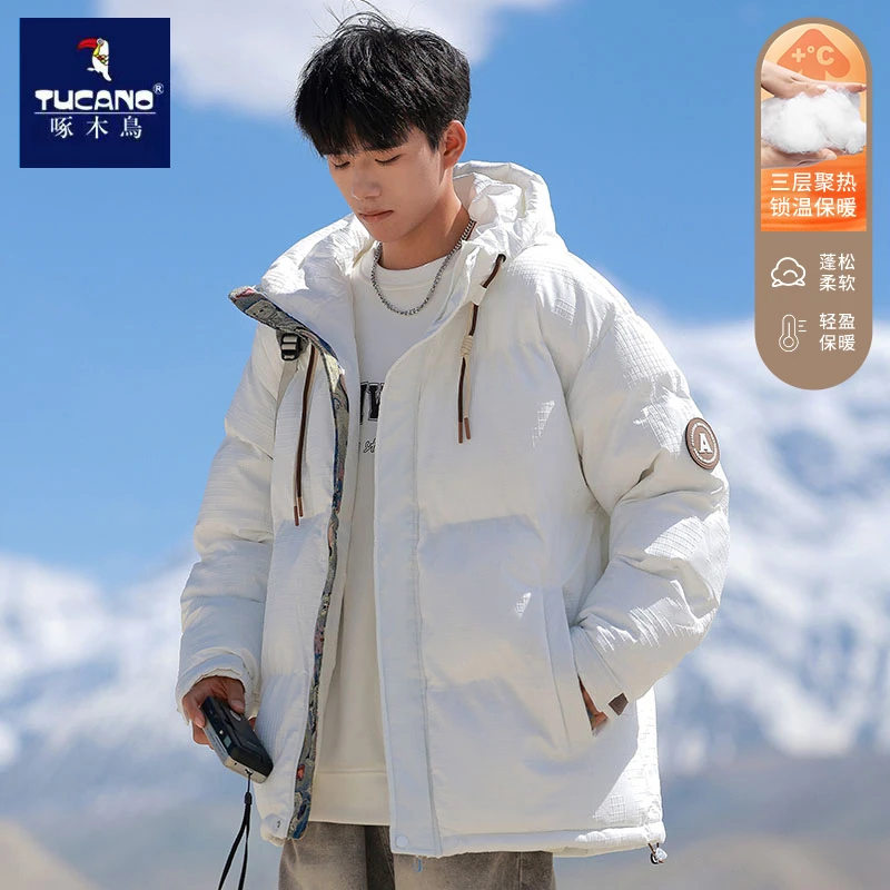 啄木鸟连帽棉衣男士秋冬季户外潮流加厚保暖防寒棉服情侣宽松外套