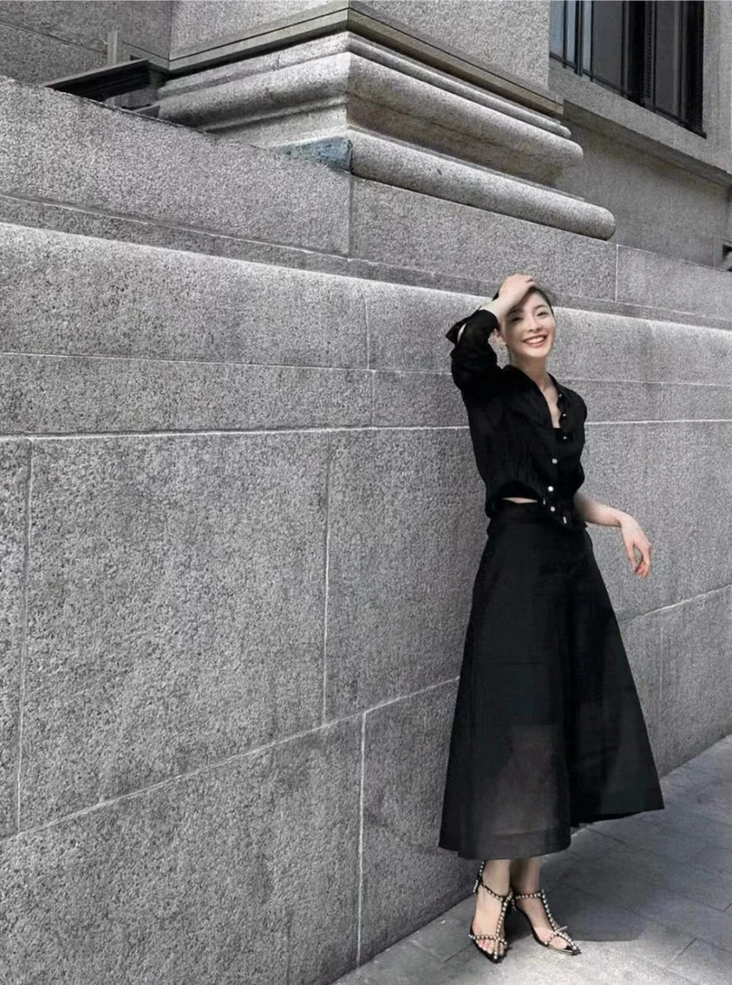 半身裙-30433561黑色高腰百搭半身裙女装