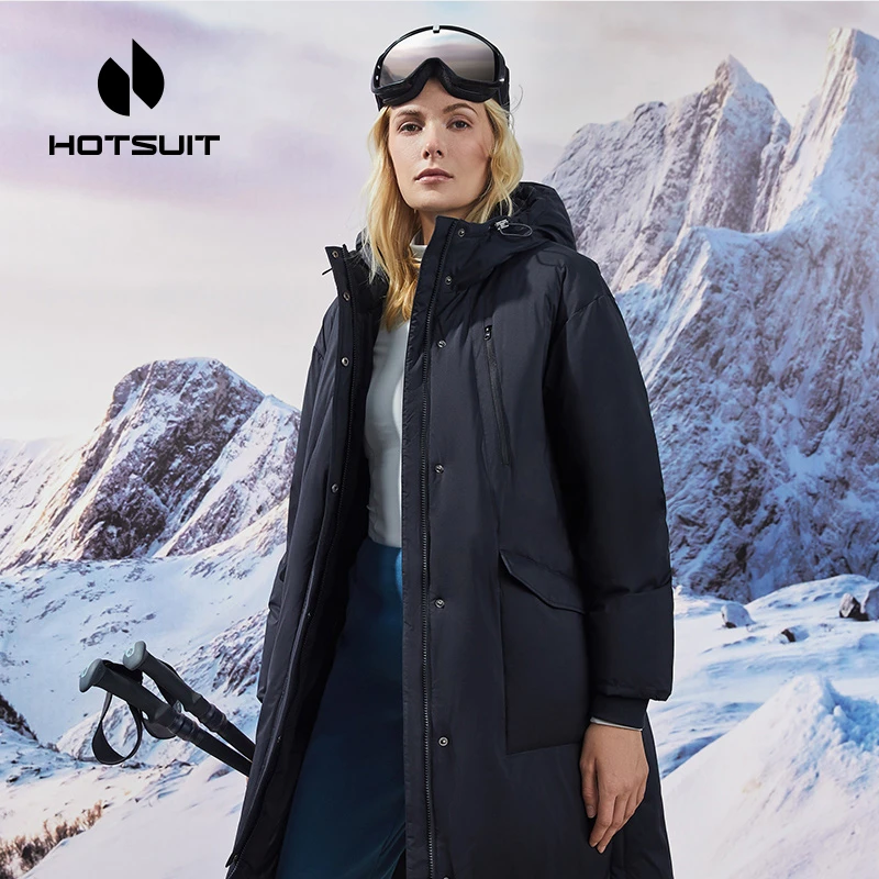 【达人专享】HOTSUIT后秀长款羽绒服女户外休闲运动保暖连帽加厚