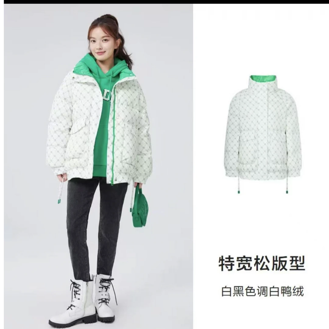 羽绒服女老花满印oversize立领时尚冬季插肩袖厚外套保暖潮酷C19