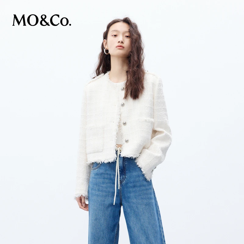 MOCO秋季重工编织肌理手工流苏闪葱短款箱型外套MBC3COTK05