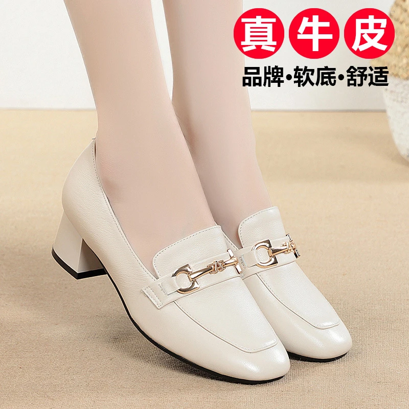 百搭单鞋女软底女鞋平底粗跟春季新款低跟春秋英伦乐福鞋大码