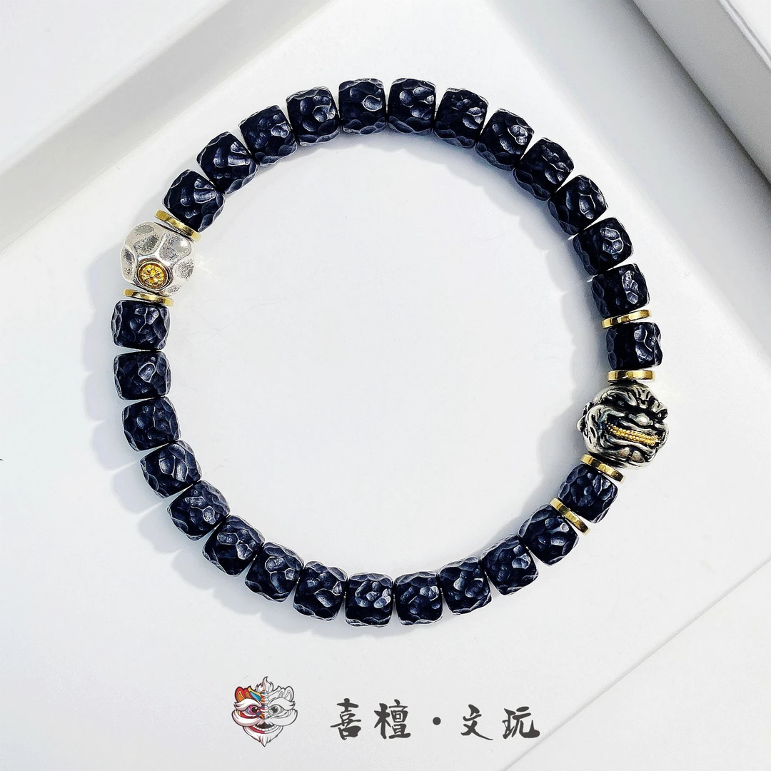 喜檀文玩恶僧系列黑金椰蒂7*6MM手串叠戴百搭精工+铜金牙恶僧-740