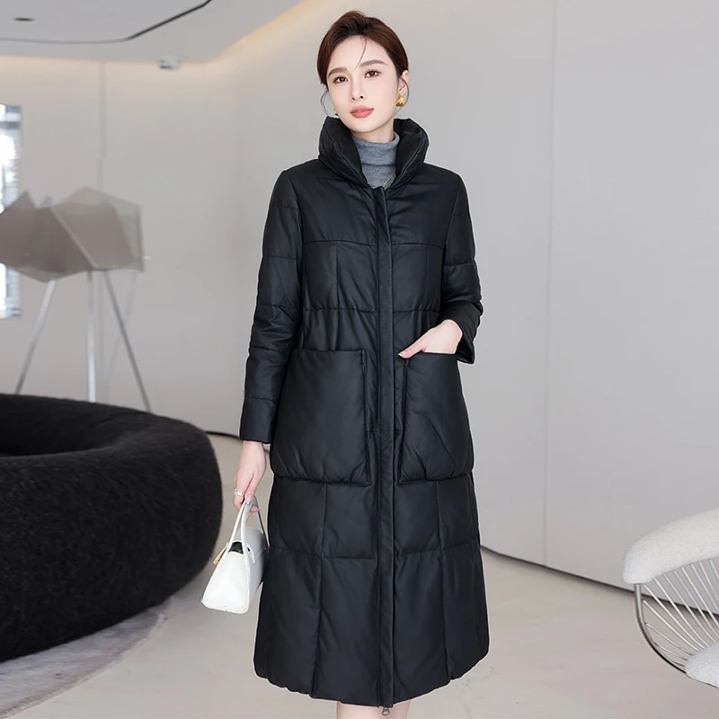 海宁皮草真皮羽绒服外套女新款加厚真皮皮衣宽松长款大衣欧洲站冬