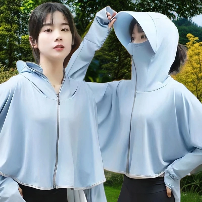 2024夏季网红防晒衣女士骑车薄款防紫外线冰感运动连帽透气防晒服