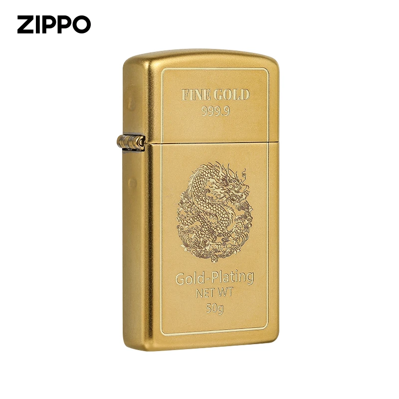 打火机ZIPPO正品龙年小金砖经典双面个性金色防风煤油打火机复古