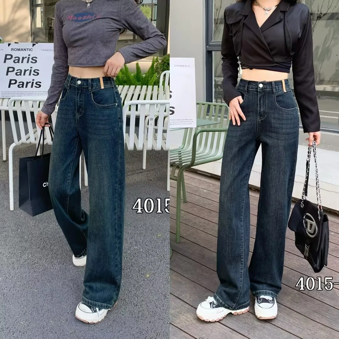 大码弹力牛仔裤女2024早秋新款高腰显瘦阔腿裤窄版百搭直筒拖地裤