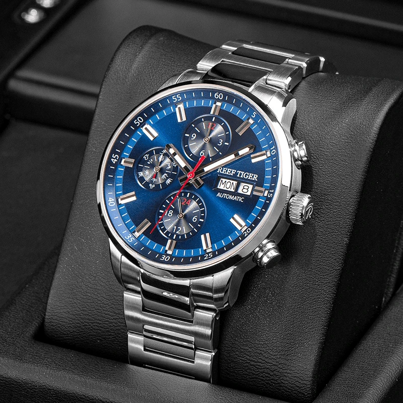 REEF TIGER/瑞夫泰格多功能全自动机械防水男士腕表男款名表手表