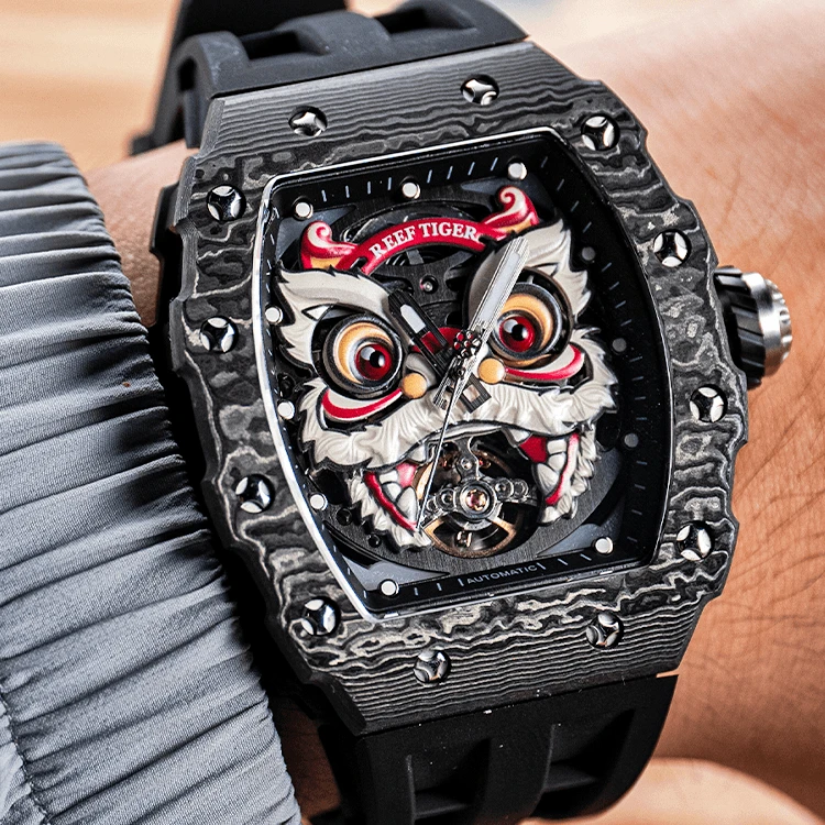 REEF TIGER/瑞夫泰格醒狮碳纤维国潮时尚机械腕表RGA3009-L男士