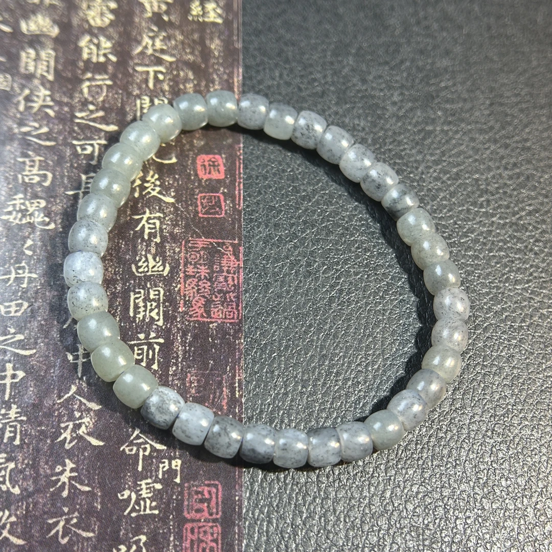 新疆和田玉直切手串和田玉青花点墨直切手链6mm和田玉飘墨青花串