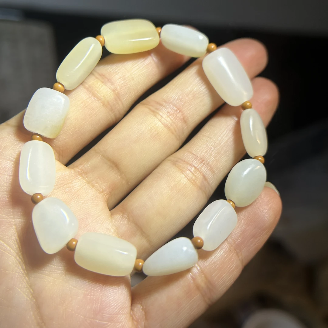 和田玉白玉随形手串和田玉糖白随型手链和田玉不规则菱形切面手饰