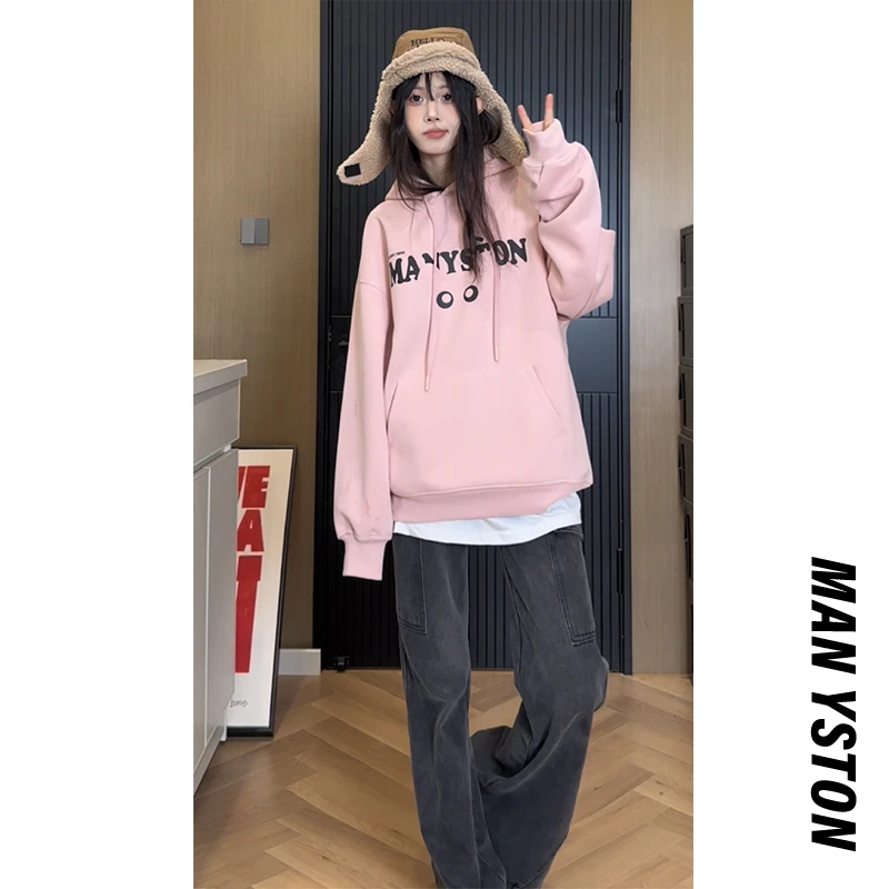 美式400g重磅长袖情侣套头连帽衫外套春秋季宽松潮牌卫衣休闲印花