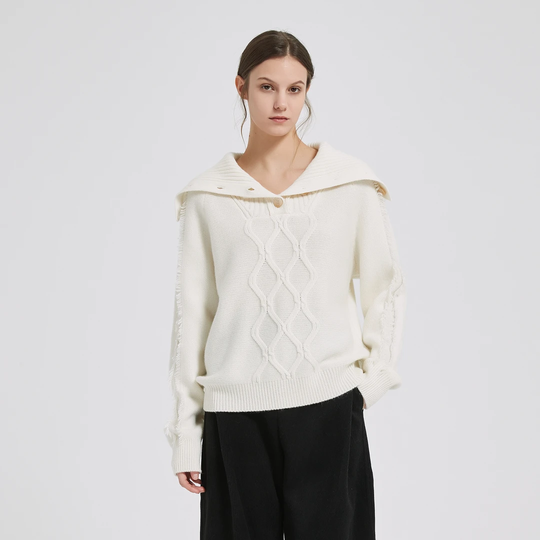 NOEND 23AW领型多穿立领 大翻领纽扣加厚100%羊毛毛衣