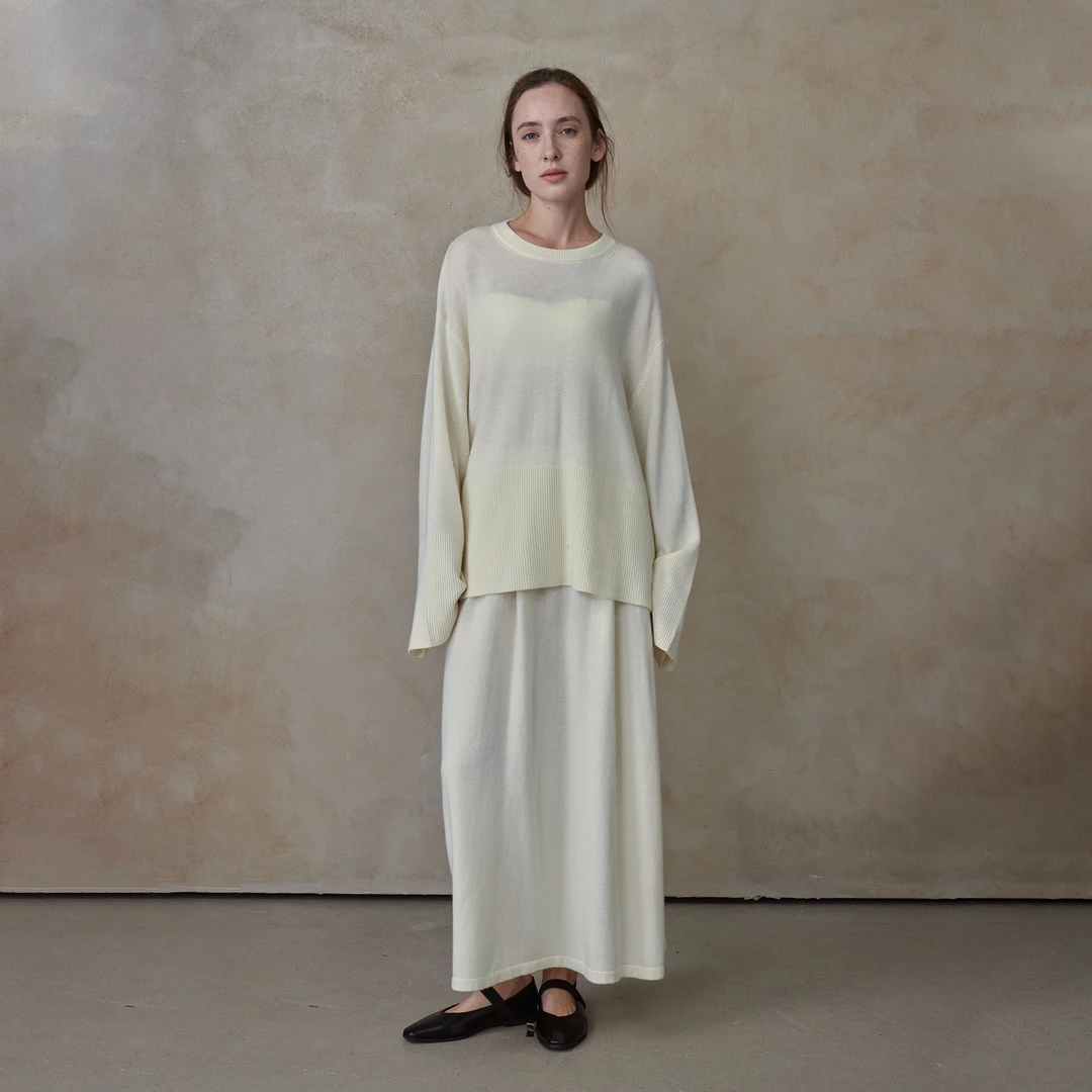 NOEND 24AW ROW风宽松开叉设计款圆领100羊毛毛衣针织衫