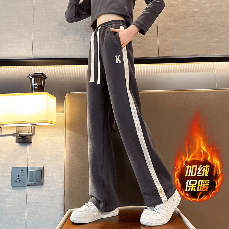 女童裤子秋冬款中大童冬装2023新款儿童运动休闲裤女孩加绒阔腿裤