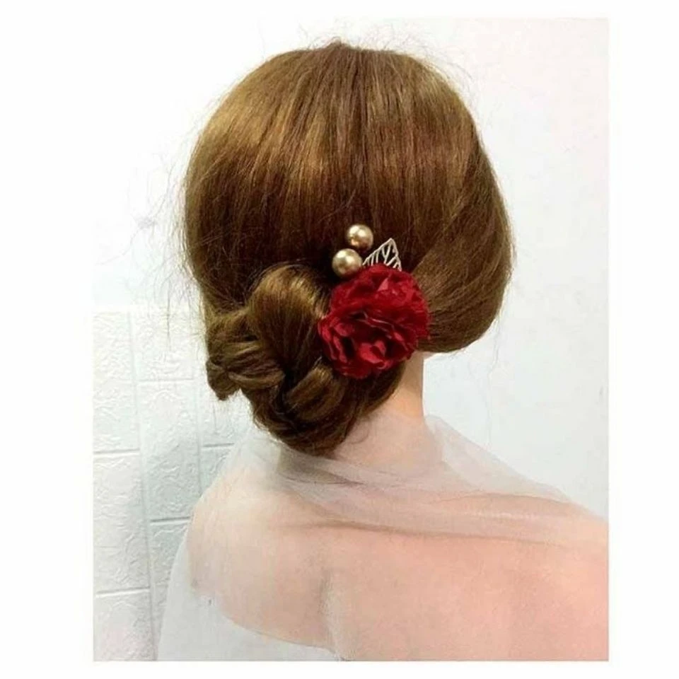 结婚婆婆花头花婚礼红色玫瑰结婚头花中式韩版新娘头花喜婆婆头花