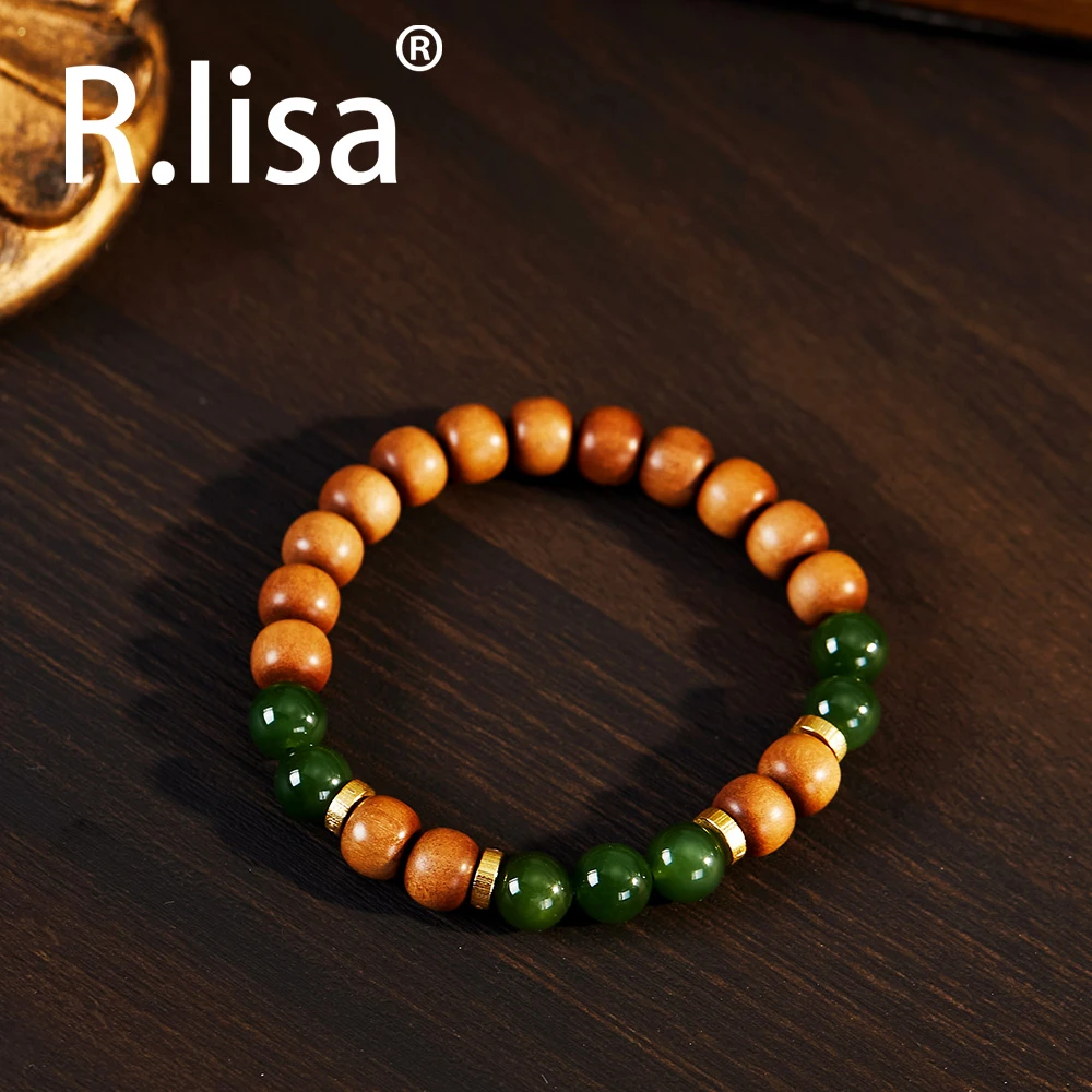 18K金印度老山檀手链碧玉高级文玩手串时尚简约百搭送长辈礼物