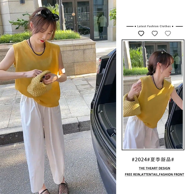 法式慵懒风穿搭一整套夏季新款显瘦无袖背心上衣阔腿短裤两件套女