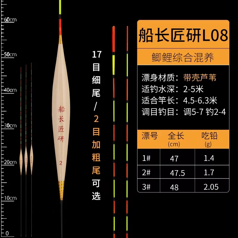 船长匠研手工带壳L08混养鲫鱼鲤醒目轻口漂野钓高灵敏漂底钓正品