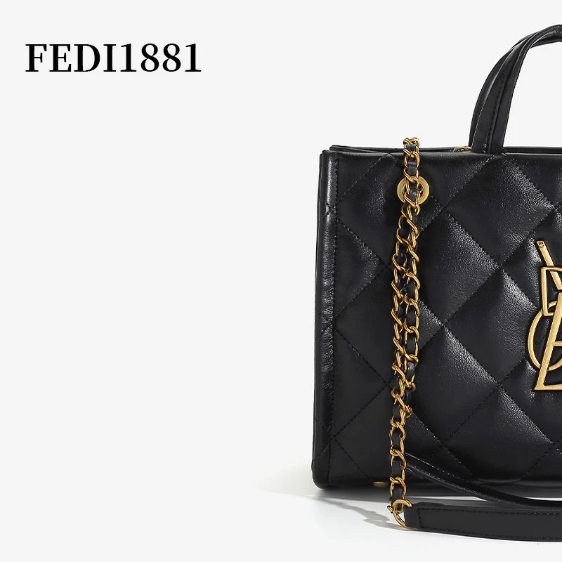 【FEDI1881】2023秋冬新款菱格手提包单肩斜挎包品牌正品黑色23906#