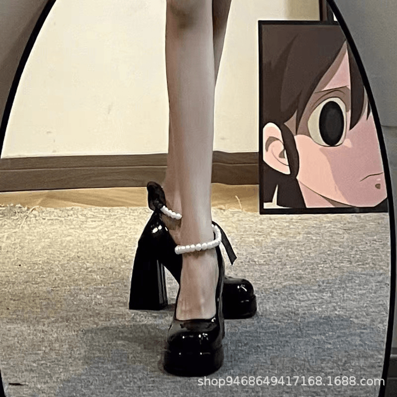玛丽珍单鞋女2023春秋新款仙女风设计感时尚珍珠粗跟配裙子高跟鞋