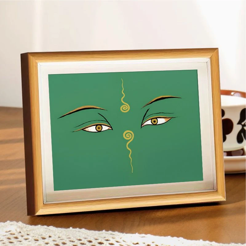 绿度母唐卡摆台画书房桌面装饰画女性保护西藏网红菩萨佛眼慧眼画