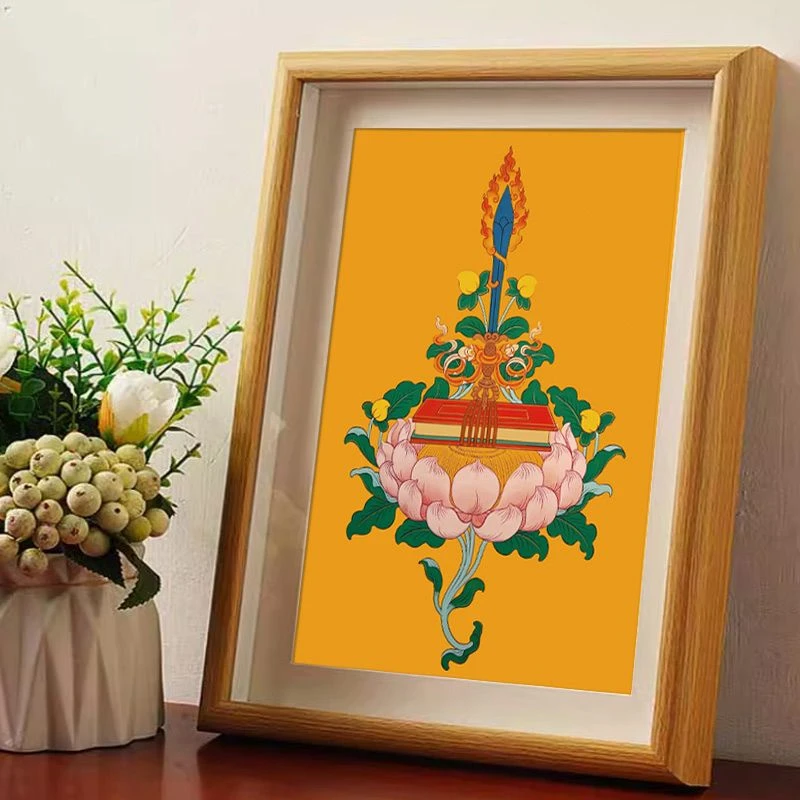 文殊菩萨唐卡摆台桌摆相框佛堂书房办公室装饰摆件藏族智慧剑