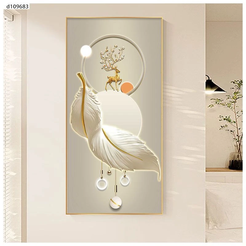 羽毛入户玄关装饰画现代轻奢走廊过道挂画竖版大气客厅背景装饰画