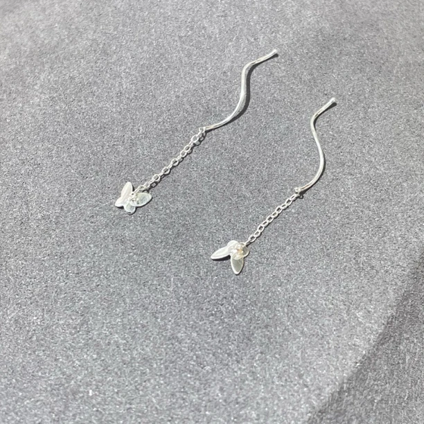 足银耳饰 蝴蝶弯管足银耳线D175 md