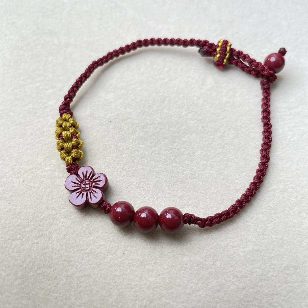 含辰砂工艺品三生三世桃花紫金砂红绳手串B064   zs