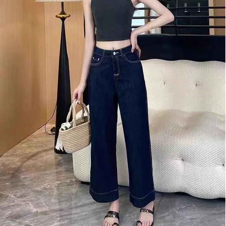 950牛仔裤显瘦高腰直筒加绒加厚时尚休闲百搭冬季蓝色复古宽