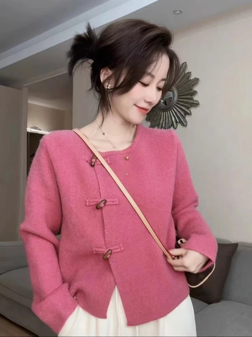 开衫圆领针织衫女装气质网红时尚百搭复古宽松秋冬显瘦休闲ins