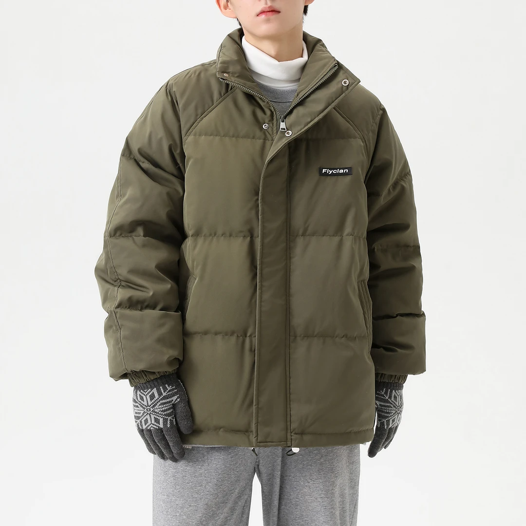 冬季无帽90白鸭绒保暖羽绒服男生宽松休闲棉衣立领加厚防寒服外套