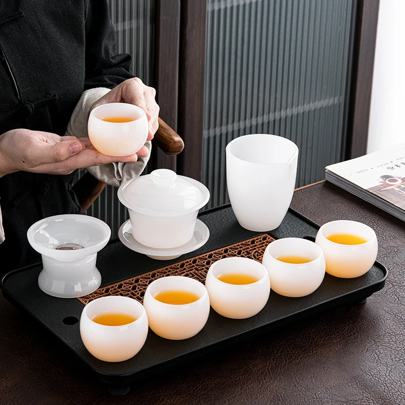 琉璃茶具套装家用待客盖碗茶杯组合功夫茶具商务送礼高档礼盒