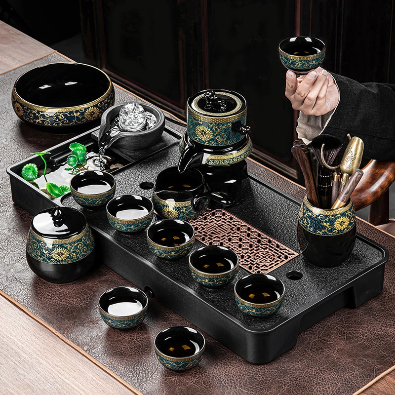 懒人茶具套装家用喝茶防烫泡茶壶陶瓷功夫茶杯石磨半自动冲茶神器