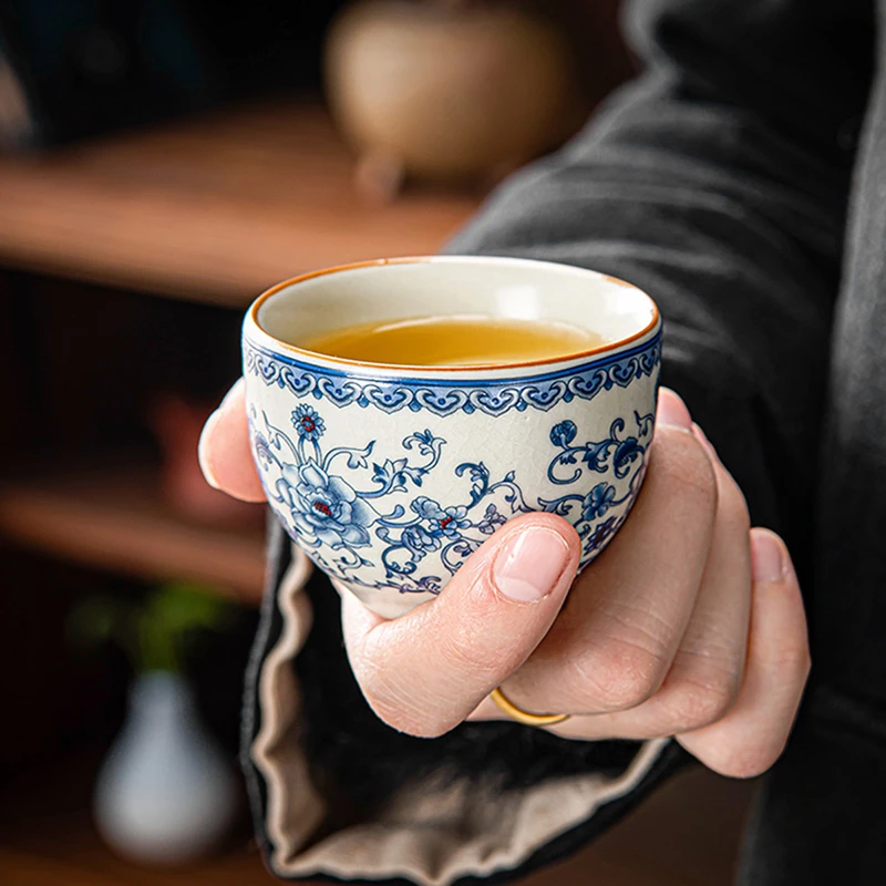复古青花瓷品茗杯高档单杯精致喝茶小杯子陶瓷主人杯女士个人专用