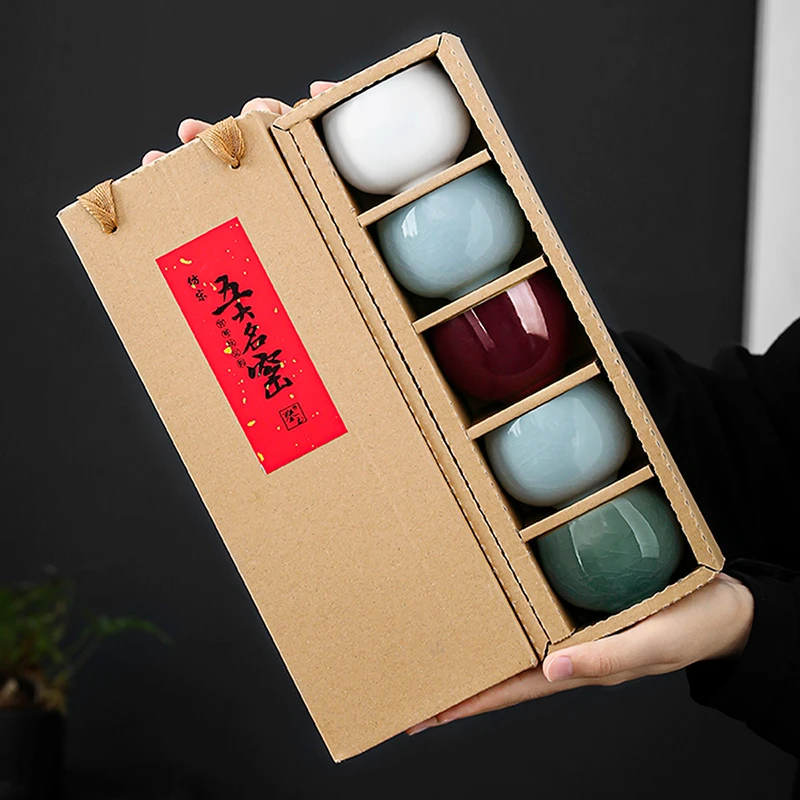 五大名窑茶杯套装陶瓷品茗杯主人杯子功夫茶具中秋定制伴手礼盒装