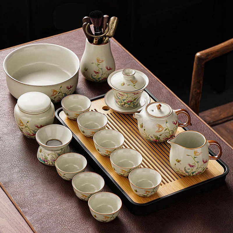 泡茶专用茶具套装家用高端汝窑把把壶盖碗喝茶功夫茶具用品大全