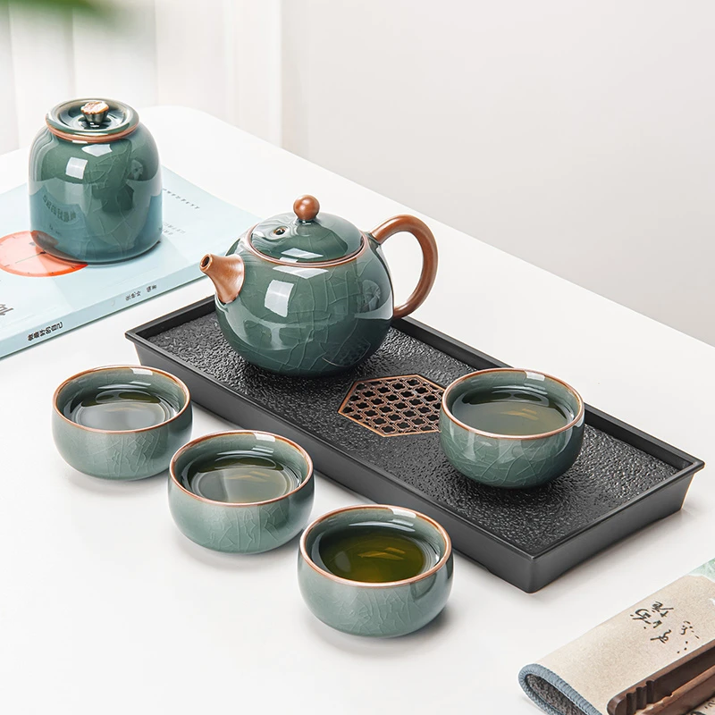 哥窑西施壶功夫茶具套装2024新款家用简约茶壶泡茶专用喝茶杯子