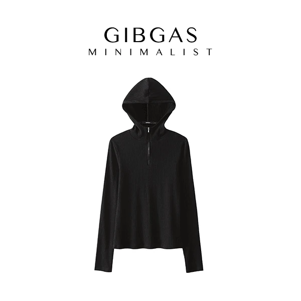 【吉卡思】领口拉链连帽针织打底衫设计感百搭显瘦软糯上衣时尚休闲