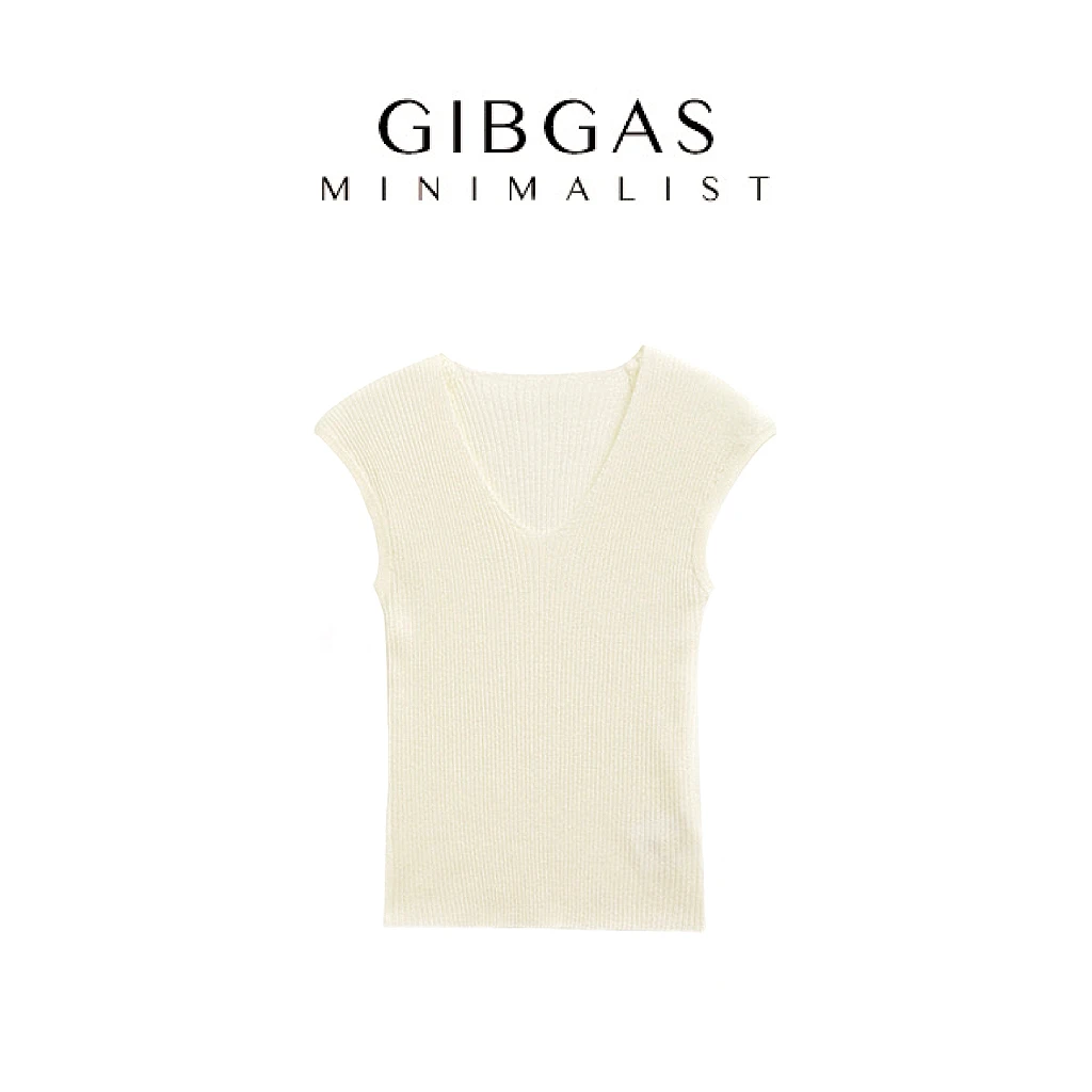 【吉卡思】夏季新款修身显瘦背心针织T恤v领短上衣